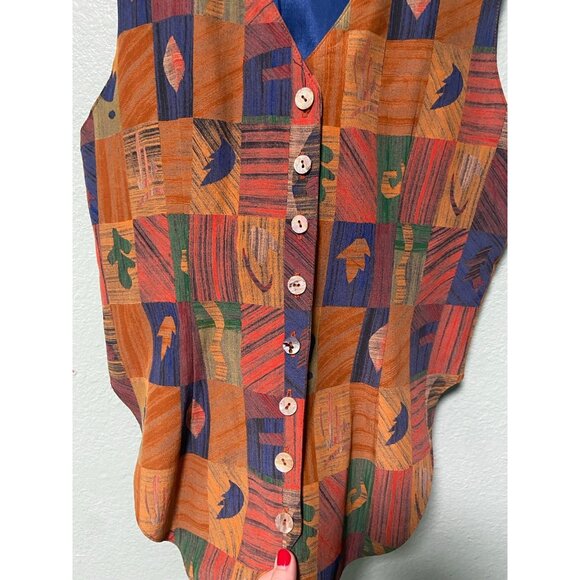 Vintage Karen‎ Kane Orange Leaf Button Up Vest Size Medium - Picture 3 of 8
